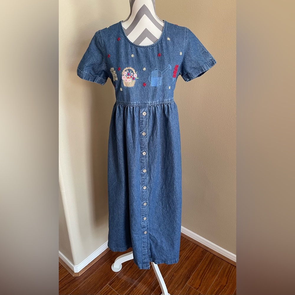 Sophia Rose - Embroidered Denim Maxi Dress - Size: 8